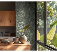 Papel Tapiz Vivo Con Motivo De Hojas Y Estructura Fina - Azul, Verde, Dorado