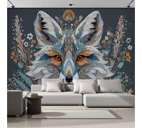 Papel Tapiz Zorro Avatar Murales, Estampado Animal Garabato Mural de Pared Papel Beige Verde Fotográfico para Tapiz Pared para TV Sala Estar Dormitorio, 250Anx175Al cm Fotomural