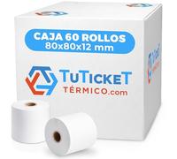 Papel Térmico 80x80 60 Rollos 80x80x12 para Impresora Térmica Tickets TPV | Rollo Ticket 80mm Sin BPA para Caja Registradora, Sumadora y Comandas, Hostelería y Comercio, Fabricado en España
