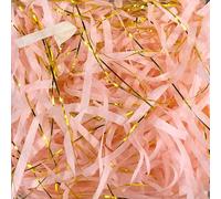 Papel triturado para cajas de regalo, Papel de seda triturado, arrugado, metalizado y brillante, multicolor, 50 g-100 g, paquete 2-4(Meat Pink Golden,100g*2Pack)