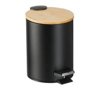 Relaxdays Cubo de Basura Baño 3 litros, Papelera WC, Tapa de Bambú, Cierre Soft Close, Bote Interior Extraíble, Negro