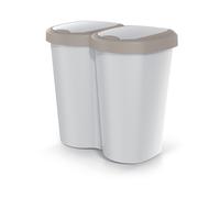 Prosperplast Keden Compacta B Duo 40L Papelera Doble de Plástico, Cubo de Basura Moderno, Dos Tapas Independientes una sola Cámara, Clasificación de Residuos, para Hogar u Oficina (marrón/ceniza)
