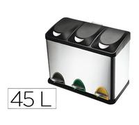 Papelera Contenedor Q-Connect Metalica Con Tapadera De Plastico Y Pedal 3 Depositos 45L 605X340X485 Mm
