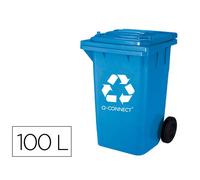 Papelera Contenedor Q-Connect Plastico Azul Para Papel Y Carton 100L Con Tapa Y Ruedas 750X470X370 Mm