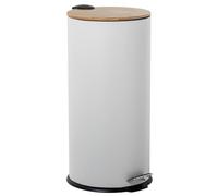 Papelera de acero inoxidable de 27 litros con pedal y tapa de madera en blanco y natural 29x29x62 cm