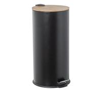 Papelera de acero inoxidable de 27 litros con pedal y tapa de madera en negro y natural 29x29x62 cm