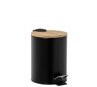 Papelera de acero inoxidable de 3 litros con pedal y tapa de madera en negro y natural 17x17x23 cm