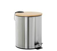 Papelera de acero inoxidable de 5 litros con pedal y tapa de madera en cromado y natural 20x20x28 cm