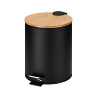 Papelera de acero inoxidable de 5 litros con pedal y tapa de madera en negro y natural 20x20x28 cm