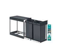 SONGMICS Papelera de Cocina para Reciclaje y Residuos, Cubo de Basura para Armario, 2 x 15 L Compartimentos Dobles, Extraíble, Marco de Acero, Tapa ABS, Gris LTB950GZ01