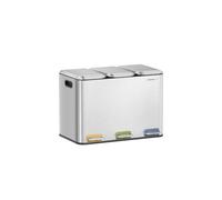 SONGMICS HOME Papelera de Cocina Triple, Cubo de Basura de 3 x 15 L con Pedales Codificados por Colores, Sistema de Separación de Residuos, con Tapas y Cubos Interiores, Acero, Plata Metálico