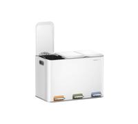 SONGMICS HOME Papelera de Cocina Triple, Cubo de Basura de 3 x 15 L con Pedales Codificados por Colores, Sistema de Separación de Residuos, con Tapas y Cubos Interiores, Acero, Blanco Nube