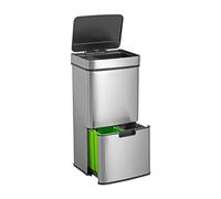 Papelera de reciclaje 62L (37L+25L), cubo de basura con 2 compartimentos, apertura automática con sensor, en acero inoxidable
