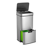 Papelera de reciclaje 67L (42L+25L), cubo de basura con 2 compartimentos, apertura automática con sensor, en acero inoxidable