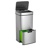 WELL HOME Papelera de reciclaje 72L (47L+25L), cubo de basura con 2 compartimentos, apertura automática con sensor, en acero inoxidable, cromado