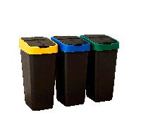 Papelera de Reciclaje con Abatible. Set de 3 Unidades en , Azul y Verde.