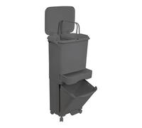 Papelera de reciclaje de clasificación selectiva con pedal, ruedas y asa de triple compartimento de 42L (24L + 4L + 14L) gris antracita