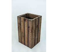 Papelera Decorativa Sam de Madera Envejecida, Marrón, 30.5x26.5x49cm. Incluye Imán de Madera Personalizable de Regalo