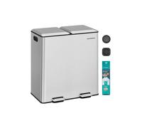 SONGMICS Cubo de Cocina, 2 x 30 L, Papelera Doble para Residuos y Reciclaje, con Tapas de Cierre Suave, Cubos Interiores Extraíbles, Pedales, Acero Inoxidable, Plata Metálico LTB743E01