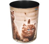 Papelera estampada, 13 litros, cubo de basura, perfecta para el dormitorio infantil, redonda, plástico resistente, color Neugierige Kätzchen