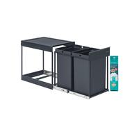 SONGMICS Papelera de Cocina para Reciclaje y Residuos, Cubo de Basura para Armario, 2 x 20 L Compartimentos Dobles, Extraíble, Marco de Acero, Tapa ABS, Gris LTB951GZ01