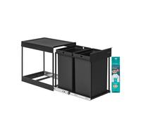 SONGMICS Papelera de Cocina para Reciclaje y Residuos, Cubo de Basura para Armario, 2 x 20 L Compartimentos Dobles, Extraíble, Marco de Acero, Tapa ABS, Negro Tinta LTB951B01