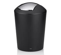 Papelera kela Tapa abatible Negra, Papelera cosmética 5l con Tapa abatible, plástico, Marta, Papelera baño Negro Mate