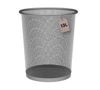Papelera Malla Metalica 13 Litros Plata Ø26,5 x 28 cm. Papelera Oficina Gris, Papelera Reciclaje, Cubo de Basura, Papelera Escritorio, Cubo de Basura Cocina, Papelera Baño, Organizador Escritorio