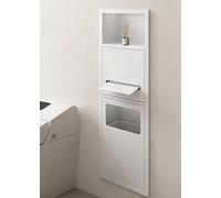 Papelera, portarrollos y escobillero empotrados ni Nicho de Basura Integrado en la Pared con Soporte para Papel higiénico y estantes, gabinete de Almacenamiento(White)