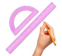 Papelería de enseñanza de matemáticas, kit de geometría de regla transportadora, herramienta de medición de 12 x 5 pulgadas con escala transparente, juego de dibujo profesional, marcado preciso con