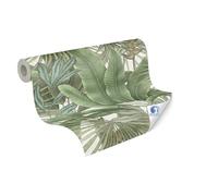 Papeles pintados Livingwall DESIGNDROP - Papel pintado tejido-no tejido con aspecto de jungla en verde, blanco - 10,05m x 0,53m - papel pintado floral hojas de palmera - 784511