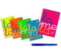 PAPELIVI Lote 5 Cuadernos Lamela Polipropileno Flúor Cuadrovia Tamaño FOLIO Fº 80 Hojas Cuadros 2,5 mm 7FTP002S + Bolígrafo Borrable