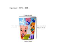 (Paper cups-10pcs) Clown Plim cartoon theme children's birthday party supplies paper plates, paper cups, pull flags, knife, fork and spoon