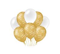Paper Dreams Globos de látex con texto "Happy Birthday", color dorado y blanco, Pack of 8