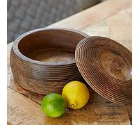 Paper High Cuenco de madera de mango tallado a mano con tapa, comercio justo, hecho a mano, cuencos de almacenamiento de madera sostenibles (grande)