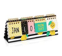 Paper Junkie Calendario perpetuo de limón para escritorio de oficina, suministros de aula, calendario de escritorio con visualización de día, fecha y mes para planificación, hogar, decoración de