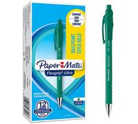 Paper Mate Flexgrip Ultra - Bolígrafo, punta redonda y retráctil, punta mediana de 1.0 mm, caja de 12, color verde