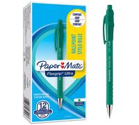 Paper Mate Flexgrip Ultra - Bolígrafo, punta redonda y retráctil, punta mediana de 1.0 mm, caja de 12, color verde