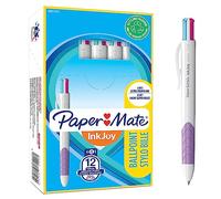 Paper Mate InkJoy Quatro, bolígrafo retráctil de 4 colores, punta media de 1 mm y alegres colores surtidos, caja de 12