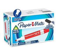 Paper Mate Marcadores de pizarra blanca de bajo olor, punta redonda, tinta roja, 12 unidades
