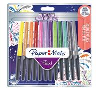 Paper Mate Rotuladores metálicos con punta de fieltro Flair, tinta brillante que brilla sobre papel blanco, varios colores, punta mediana (0,7 mm), 12 unidades