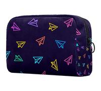 Paper Plane - Neceser grande para mujer, diseño de dibujos animados, color amarillo y azul, con fondo azul marino y de viaje, bolsa organizadora con cremallera, multicolor, 18.5x7.5x13cm/7.3x3x5.1in,