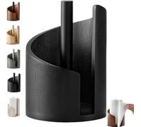 Paper Towel Holder Countertop with Mango Wood Round Base and Iron Holder, Effortless One-Hand Tearing, Holds Jumbo and Mega Rolls (Black)
