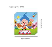 (Paper towels-20pcs) Clown Plim cartoon theme children's birthday party supplies paper plates, paper cups, pull flags, knife, fork and spoon