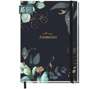 paper&you® Agenda A5 con índice A-Z [flores de luna] para contactos, cumpleaños y contraseñas - sostenible y respetuosa con el clima