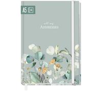 paper&you® Agenda A5 con índice A-Z [Minty Leaves] para contactos, cumpleaños y contraseñas - sostenible y respetuosa con el medio ambiente