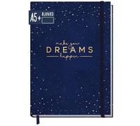 paper&you® - Cuaderno A5+ blanco con goma elástica "Make your dreams happen", 156 páginas, 78 hojas, como cuaderno de bocetos, diario, sostenible y ecológico