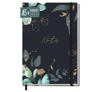 paper&you® Cuaderno A5+ cuadriculado con banda elástica [Flores de luna] - 156 páginas, 78 hojas - como journal, agenda - sostenible y respetuoso al clima