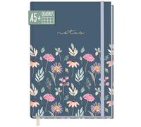 paper&you® Cuaderno A5+ cuadriculado con banda elástica [Flying Flowers] - 156 páginas, 78 hojas - como journal, agenda - sostenible y respetuoso al clima