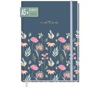 paper&you® Cuaderno A5+ en blanco con banda elástica [Flying Flowers] 156 páginas, 78 hojas - como journal, diario, libreta - sostenible y respetuoso con el clima